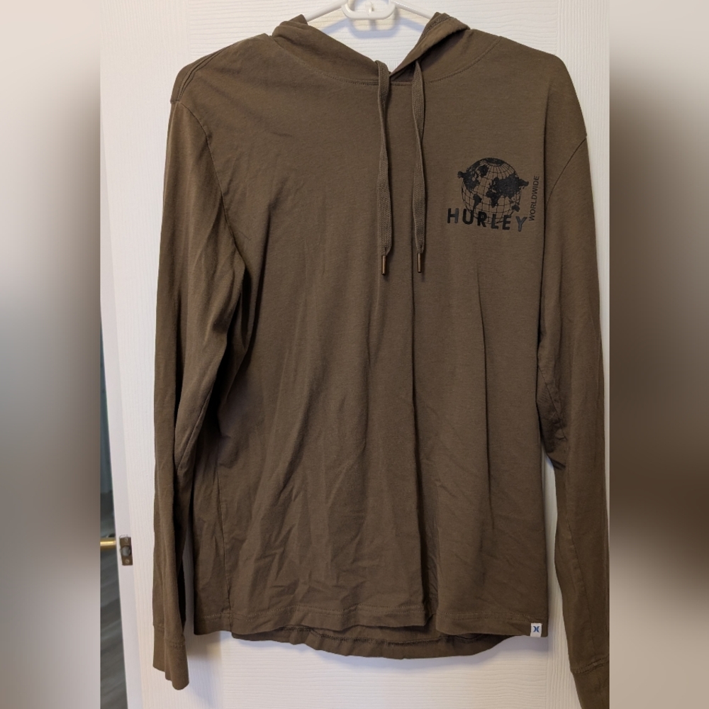 Hurley Army Green Long Sleeve Hoodie Shirt Size Medium
